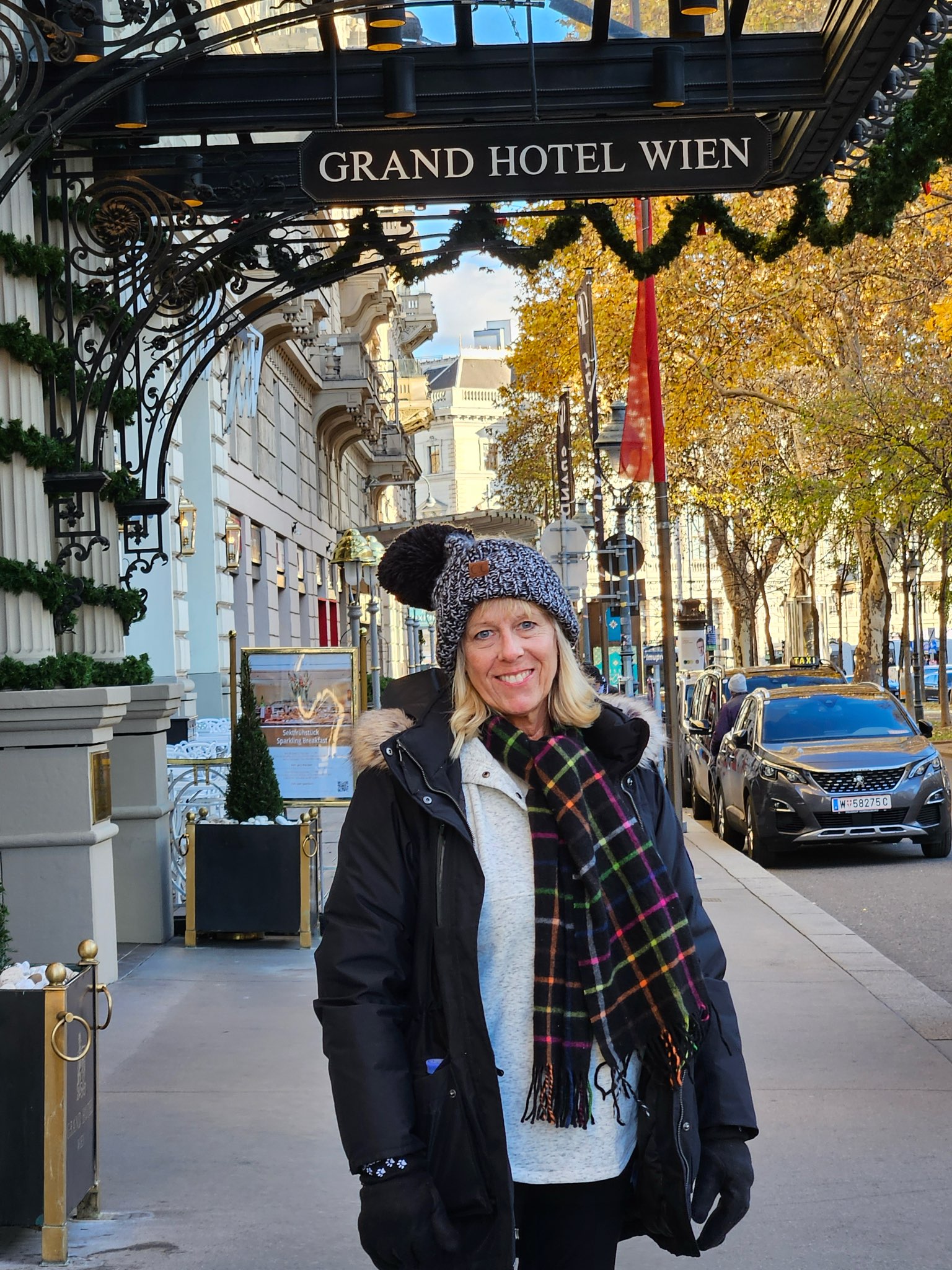 Erin in Vienna. She travels with a group of sober women on river boat cruises all over the world.
